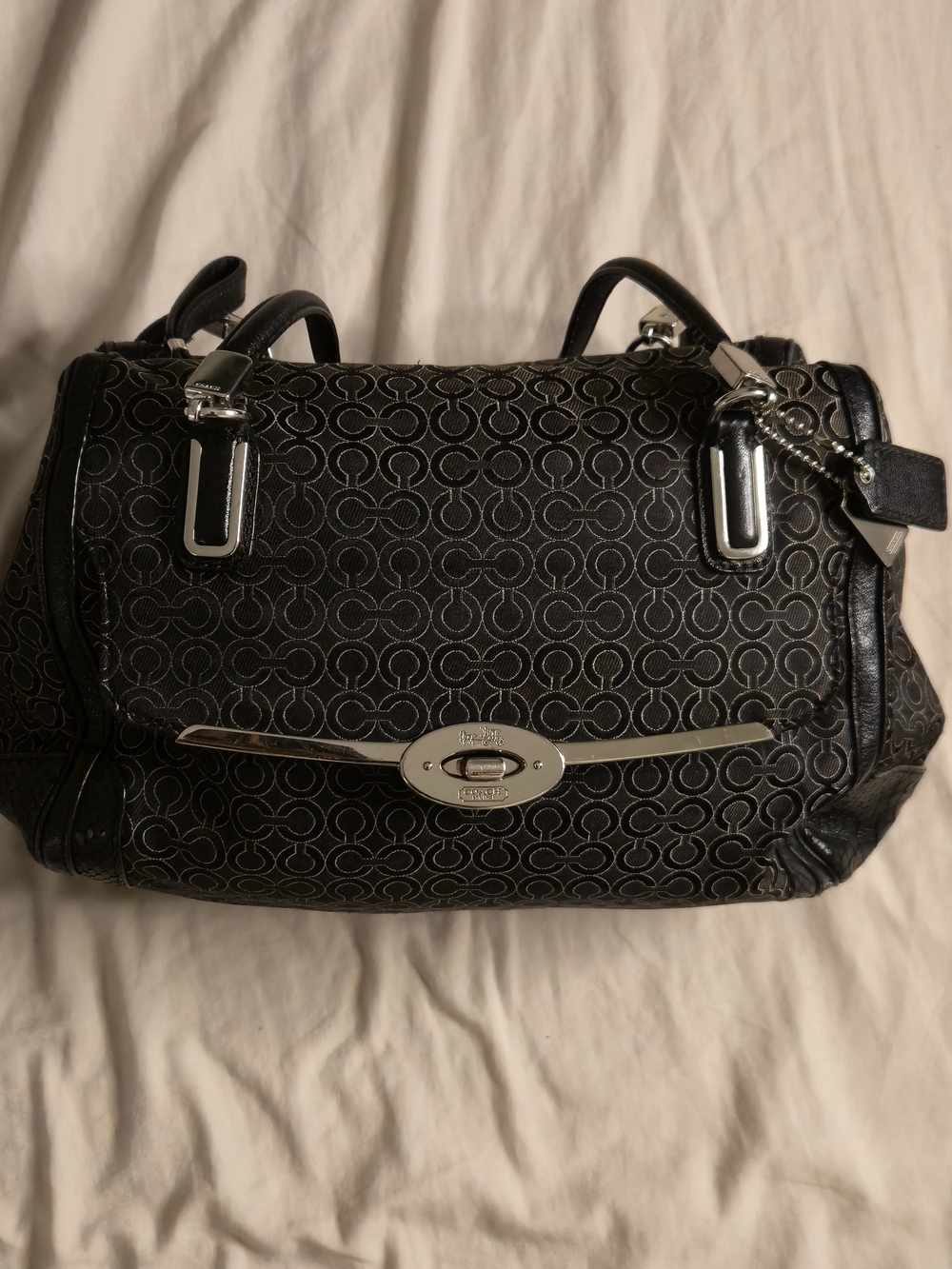 Coach Bag  Black Signature Monogram Satchel